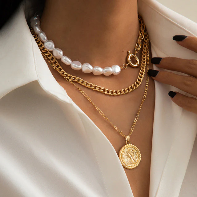 Goth Baroque Pearl Coin Portrait Pendant Necklace for Women Vintage Aesthetic Jewelry - Image 16