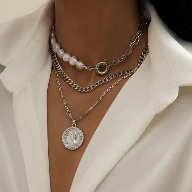 Goth Baroque Pearl Coin Portrait Pendant Necklace for Women Vintage Aesthetic Jewelry - Image 18