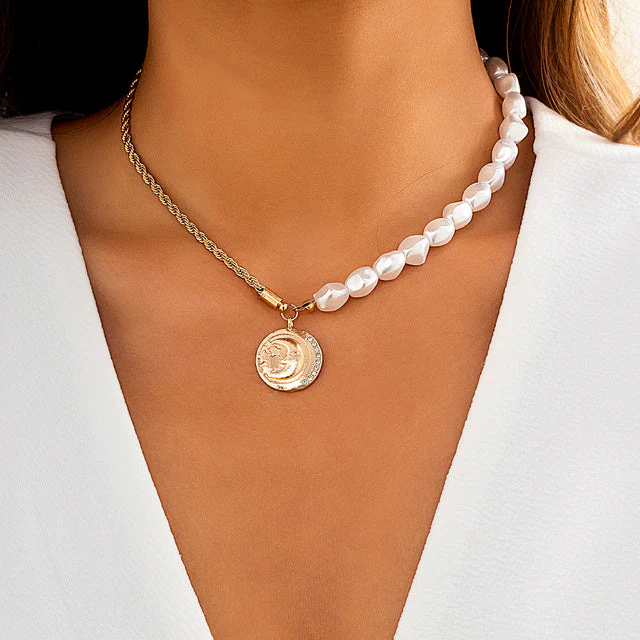 Goth Baroque Pearl Coin Portrait Pendant Necklace for Women Vintage Aesthetic Jewelry - Image 19
