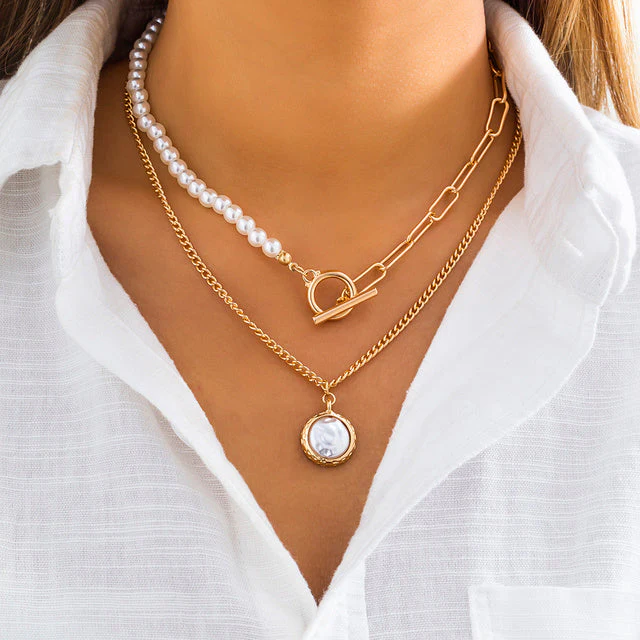 Goth Baroque Pearl Coin Portrait Pendant Necklace for Women Vintage Aesthetic Jewelry - Image 7