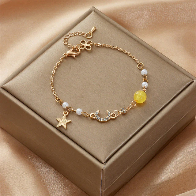 Japan Korea Star Moon Bracelet For Women Fashion Crystal Pearl Chain Jewelry - Image 16