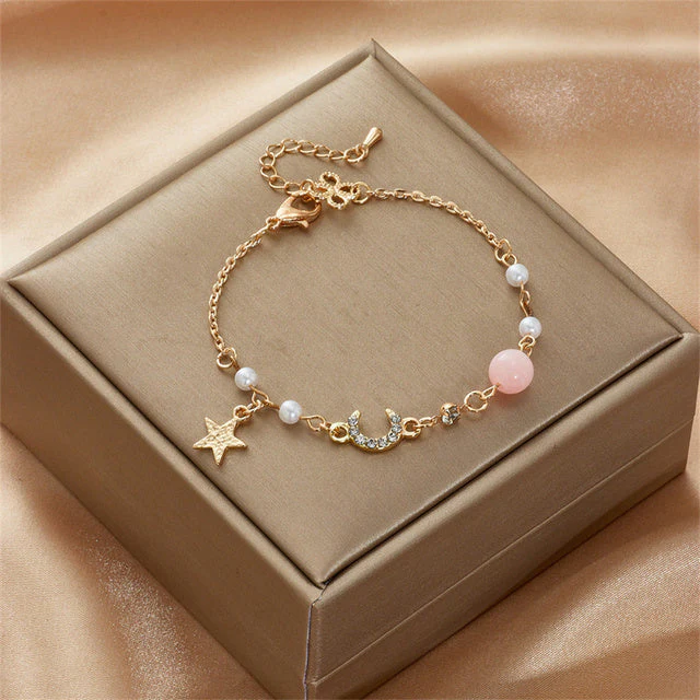 Japan Korea Star Moon Bracelet For Women Fashion Crystal Pearl Chain Jewelry - Image 17