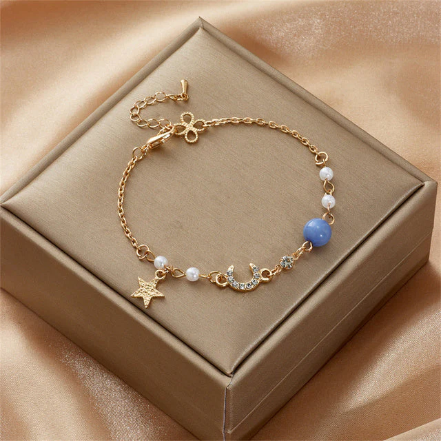 Japan Korea Star Moon Bracelet For Women Fashion Crystal Pearl Chain Jewelry - Image 18